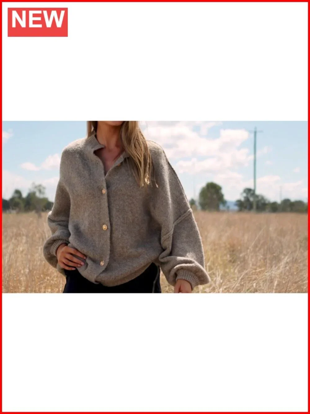Oversized Chunky Knit Button Down Lantern Sleeve Cardigan Sweater